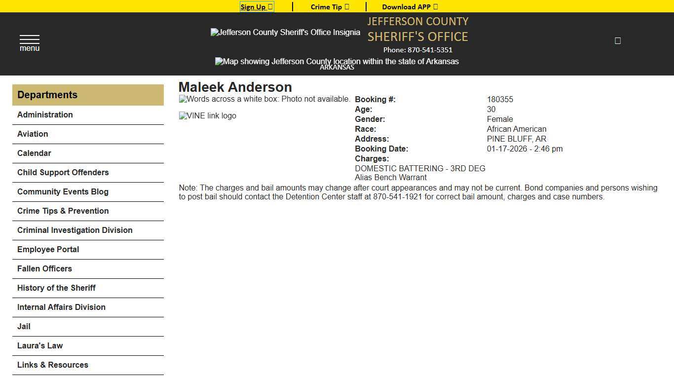 View Roster - Maleek Anderson - Jefferson County Sheriff AR